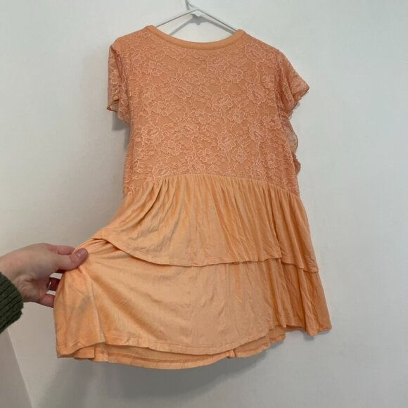 TORRID 3 Plus Size Super Soft V-Neck Lace Bodice Tiered Babydoll Top Peach Boho - Picture 16 of 16